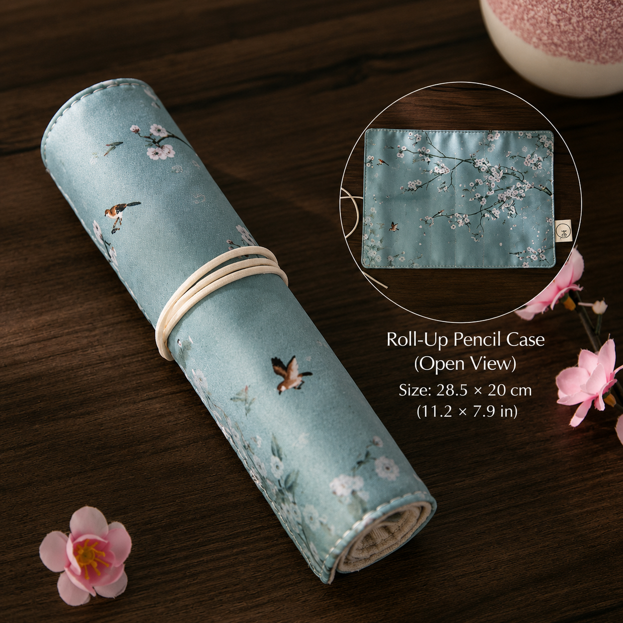Vintage Floral Roll-Up Pencil Case