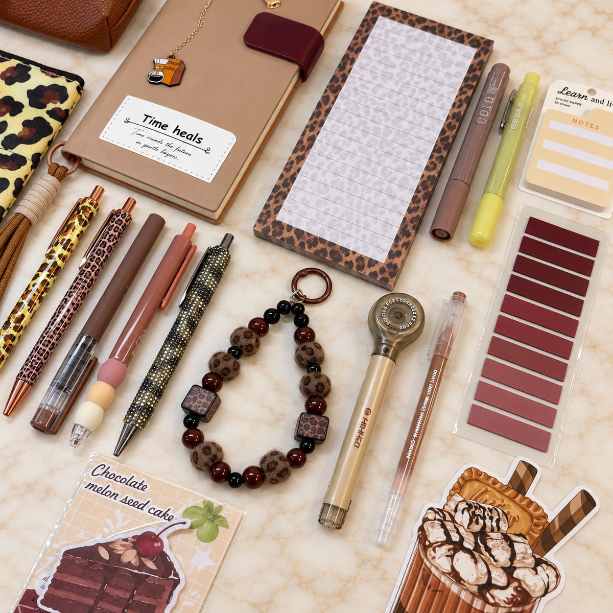 Mocha Leopard Stationery Bundle.