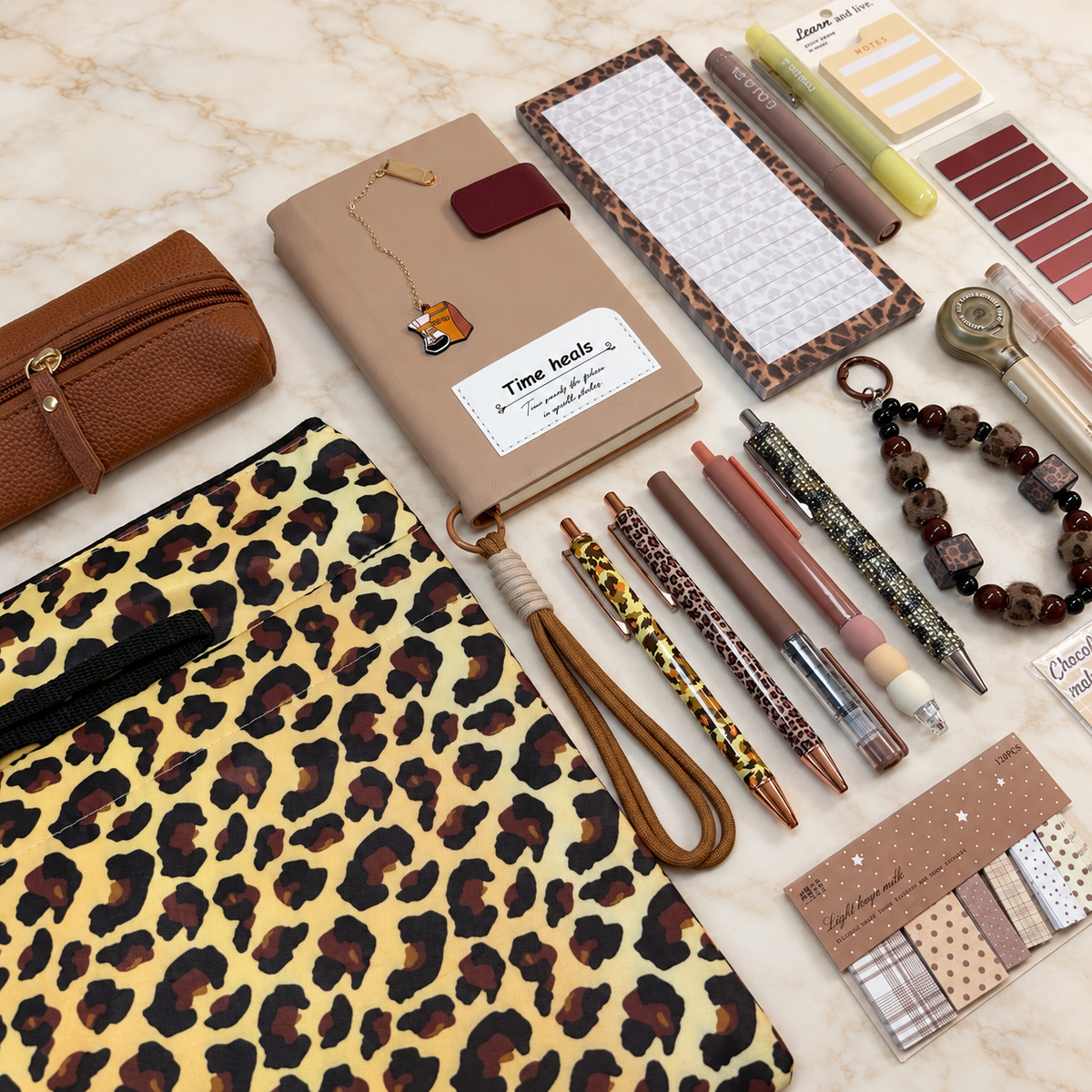 Mocha Leopard Stationery Bundle.