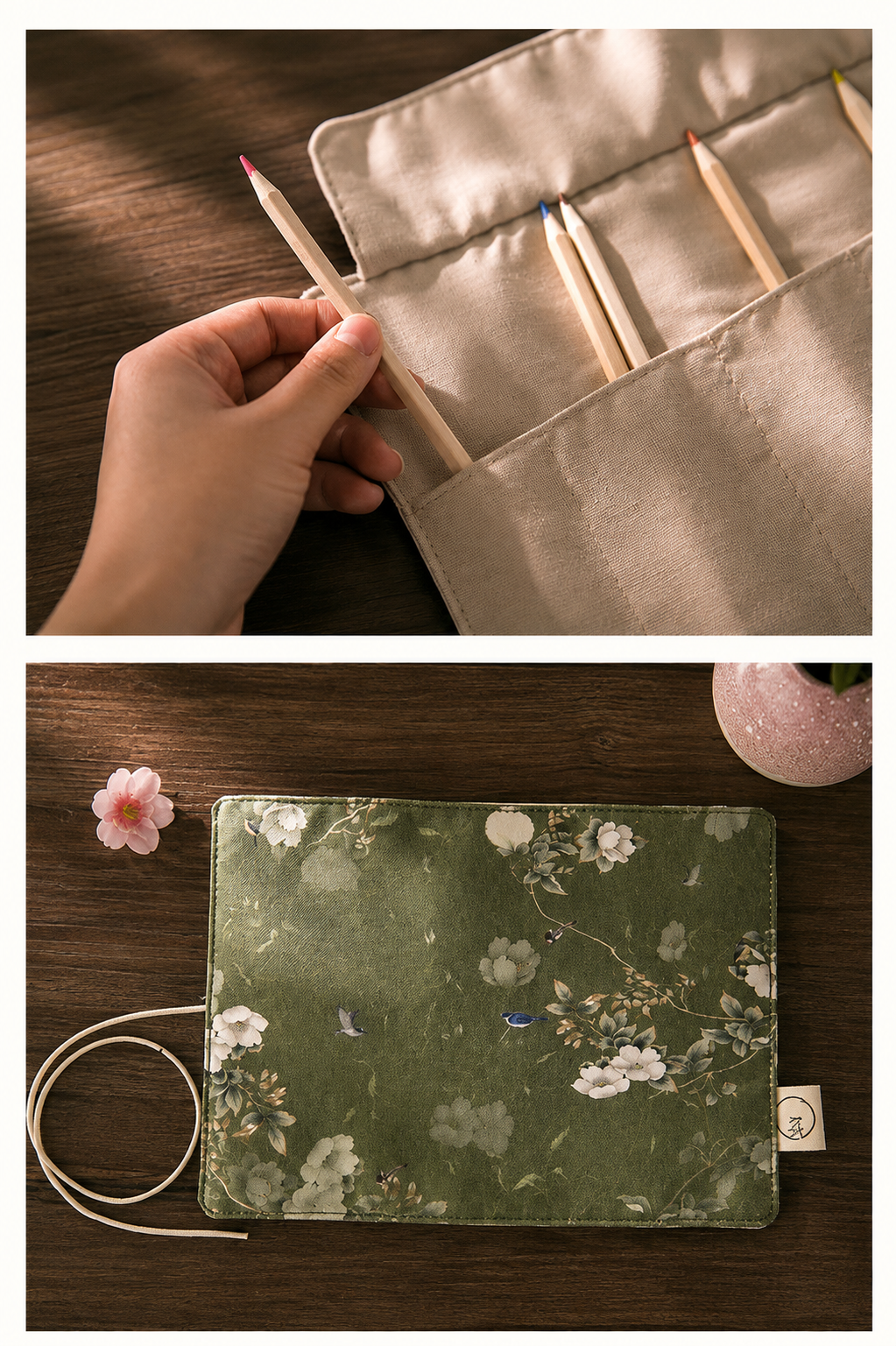 Vintage Floral Roll-Up Pencil Case