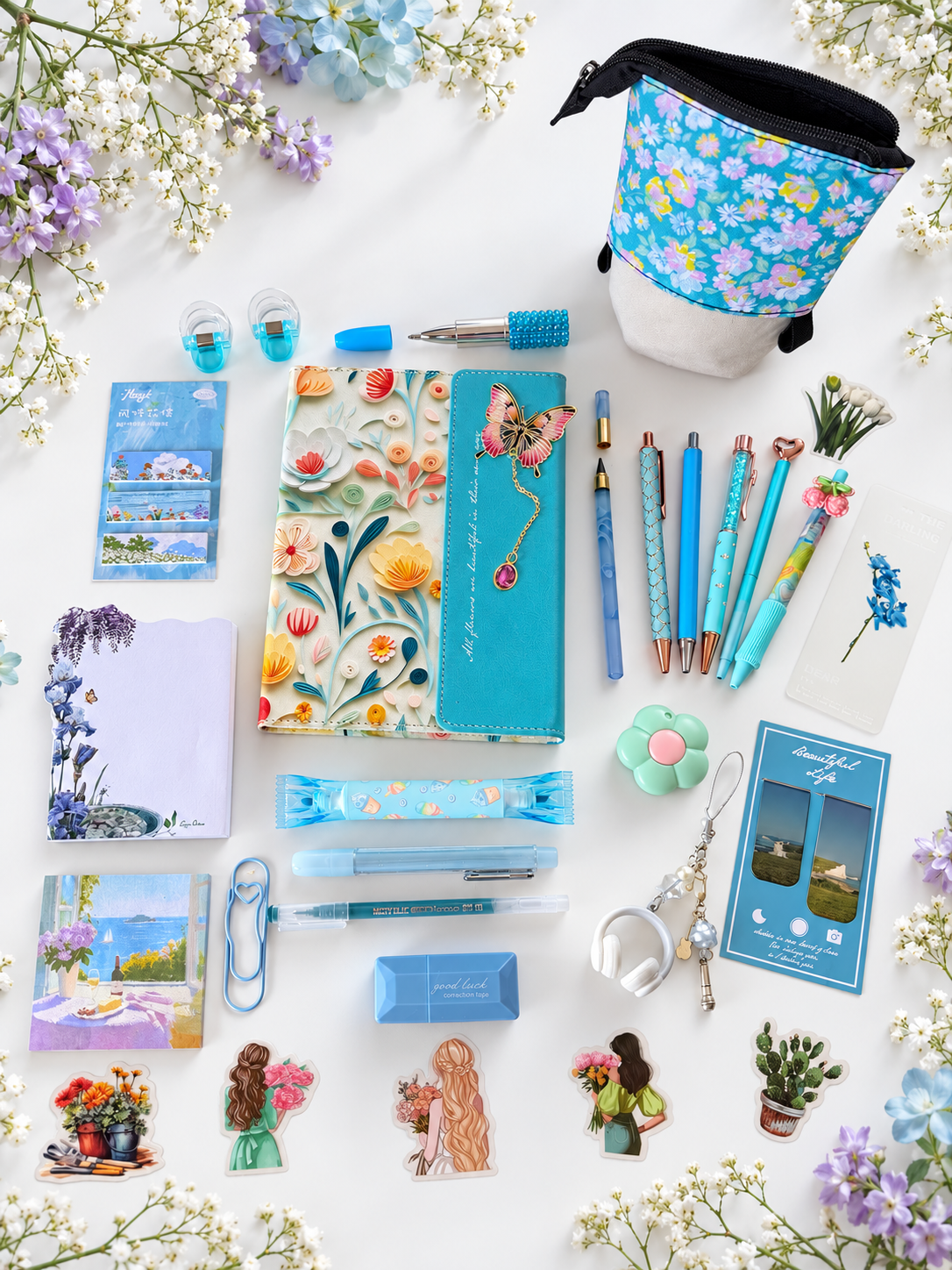 Floral Melody Stationery Set – Lavender / Turquoise