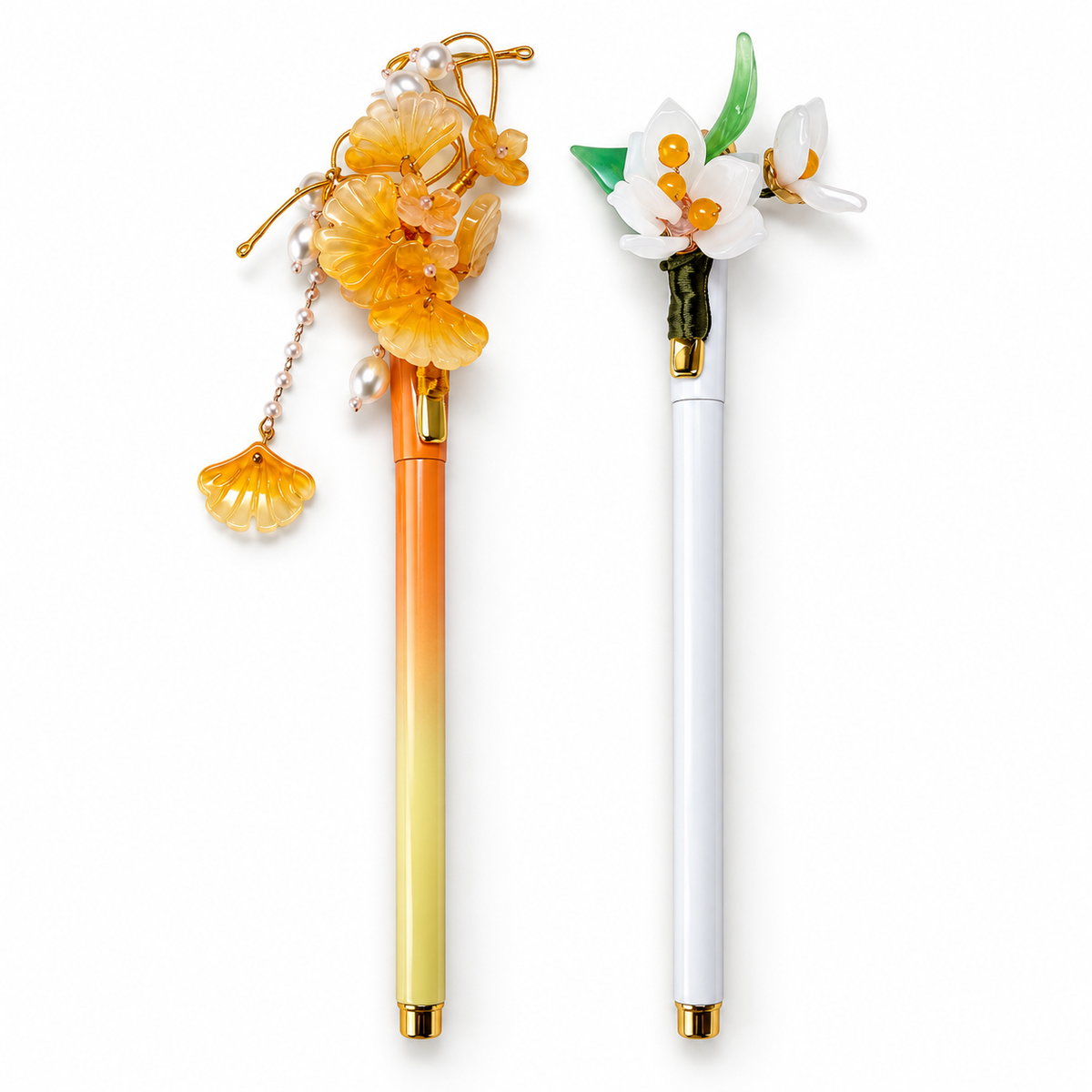 Botanical Charm Pen – Golden Ginkgo & White Blossom
