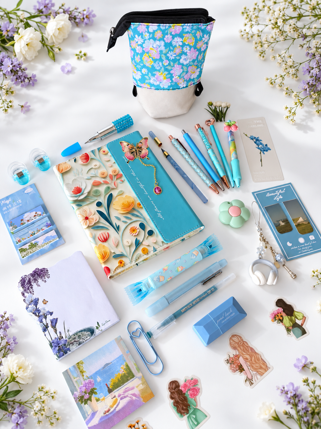 Floral Melody Stationery Set – Lavender / Turquoise