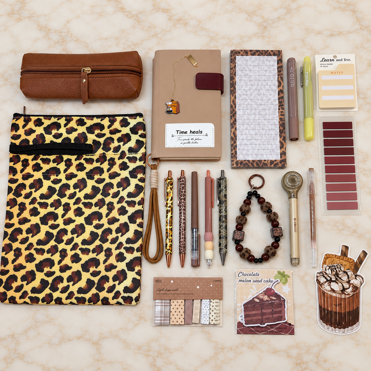Mocha Leopard Stationery Bundle.