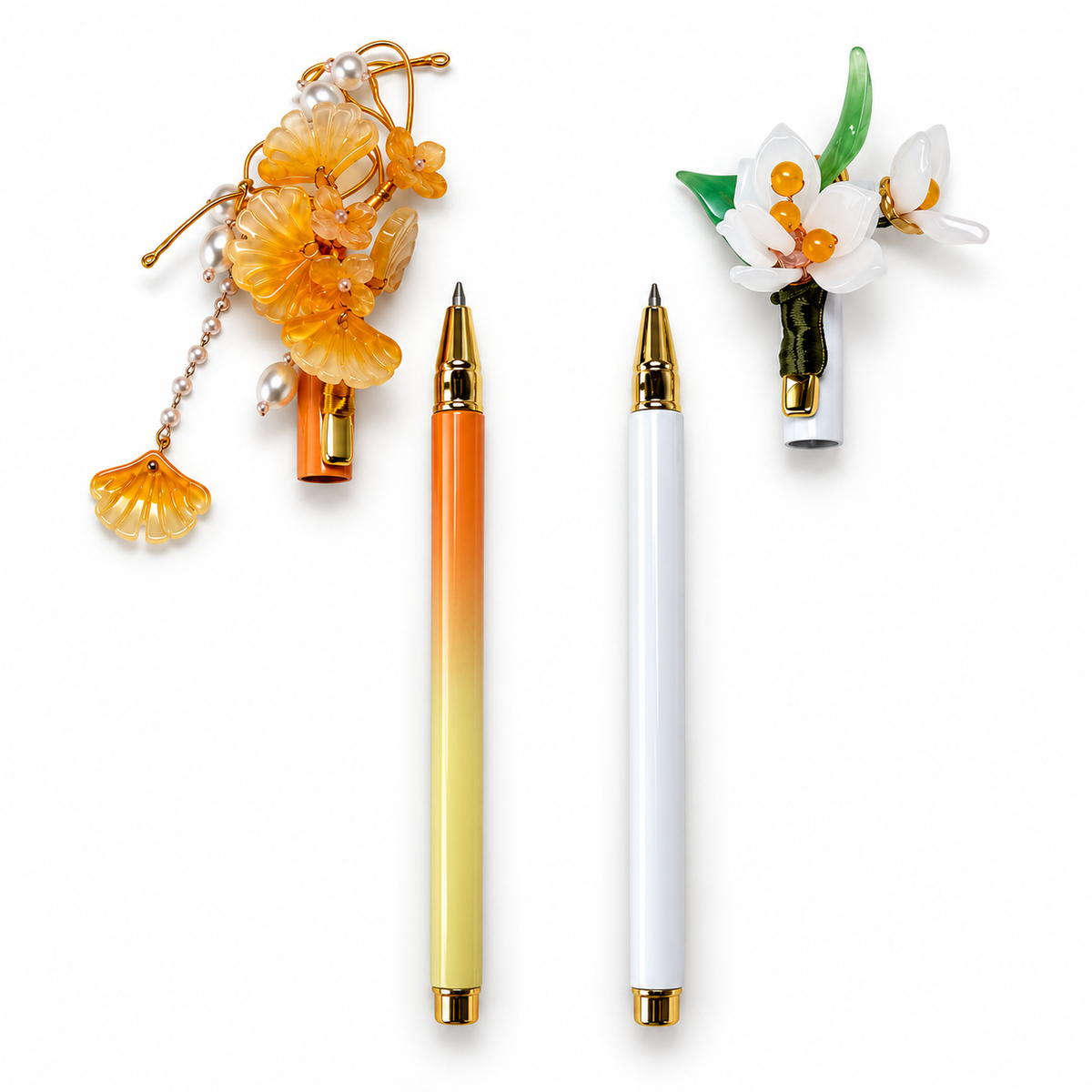 Botanical Charm Pen – Golden Ginkgo & White Blossom