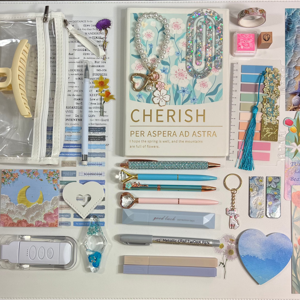 Floral Leather Notebook -Blue