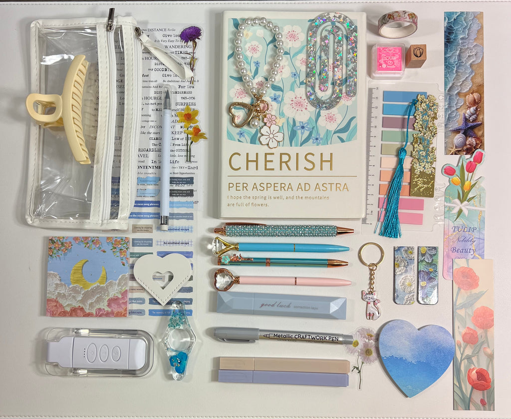 Floral Leather Notebook -Blue