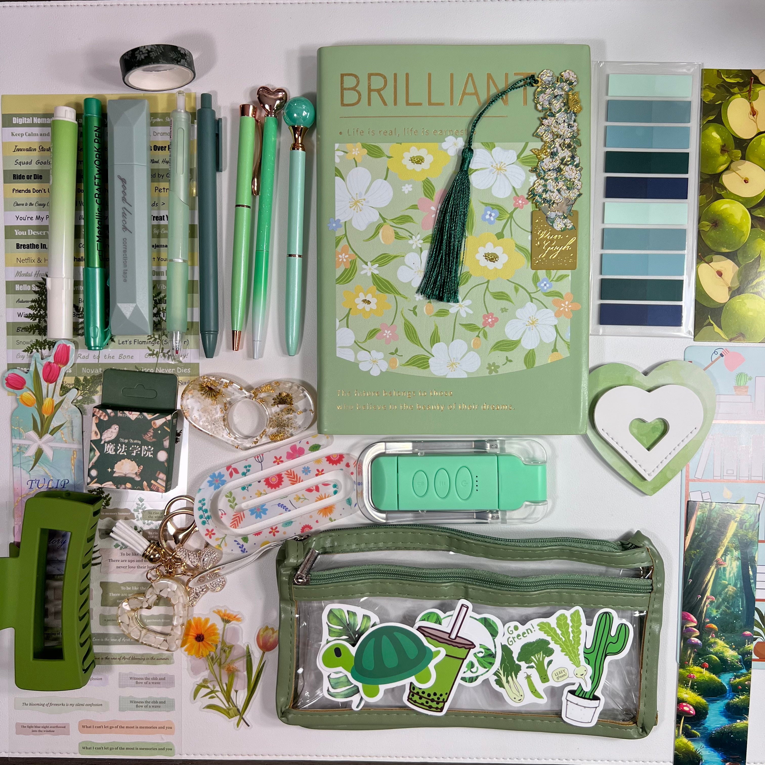 Floral Leather Notebook-Green