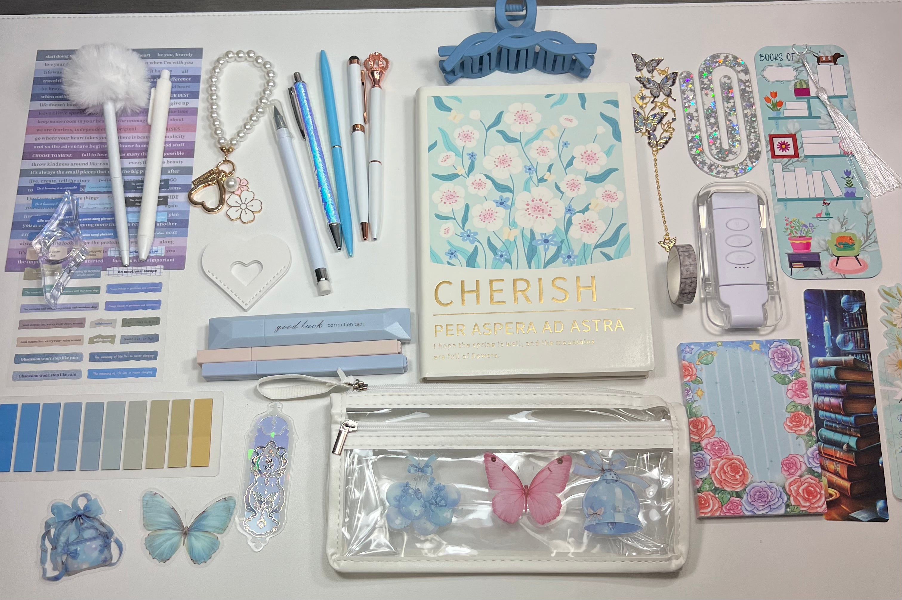 Floral Leather Notebook -Blue