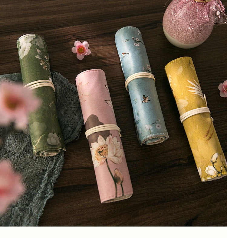 Vintage Floral Roll-Up Pencil Case