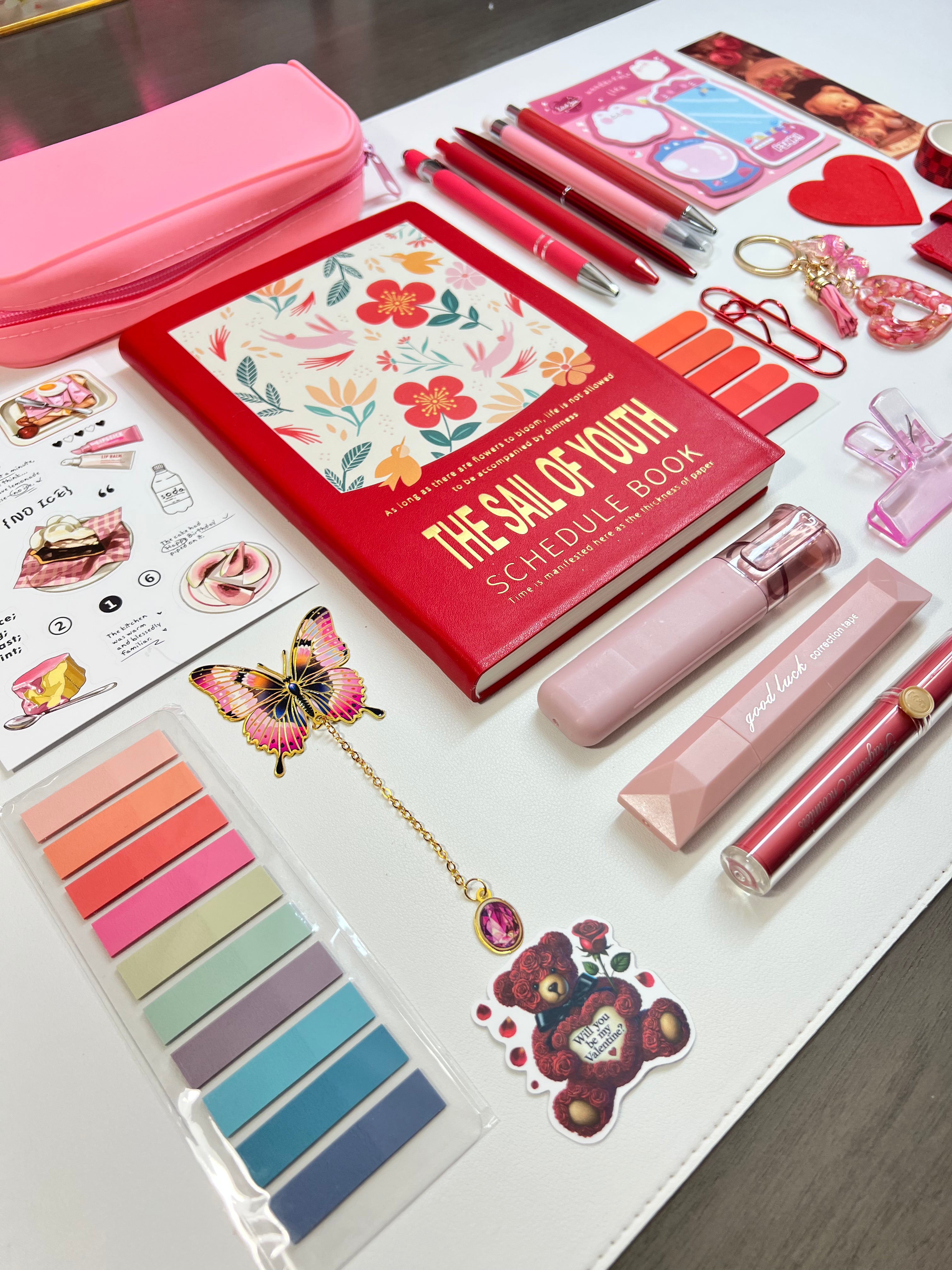 Floral Leather Notebook -Red