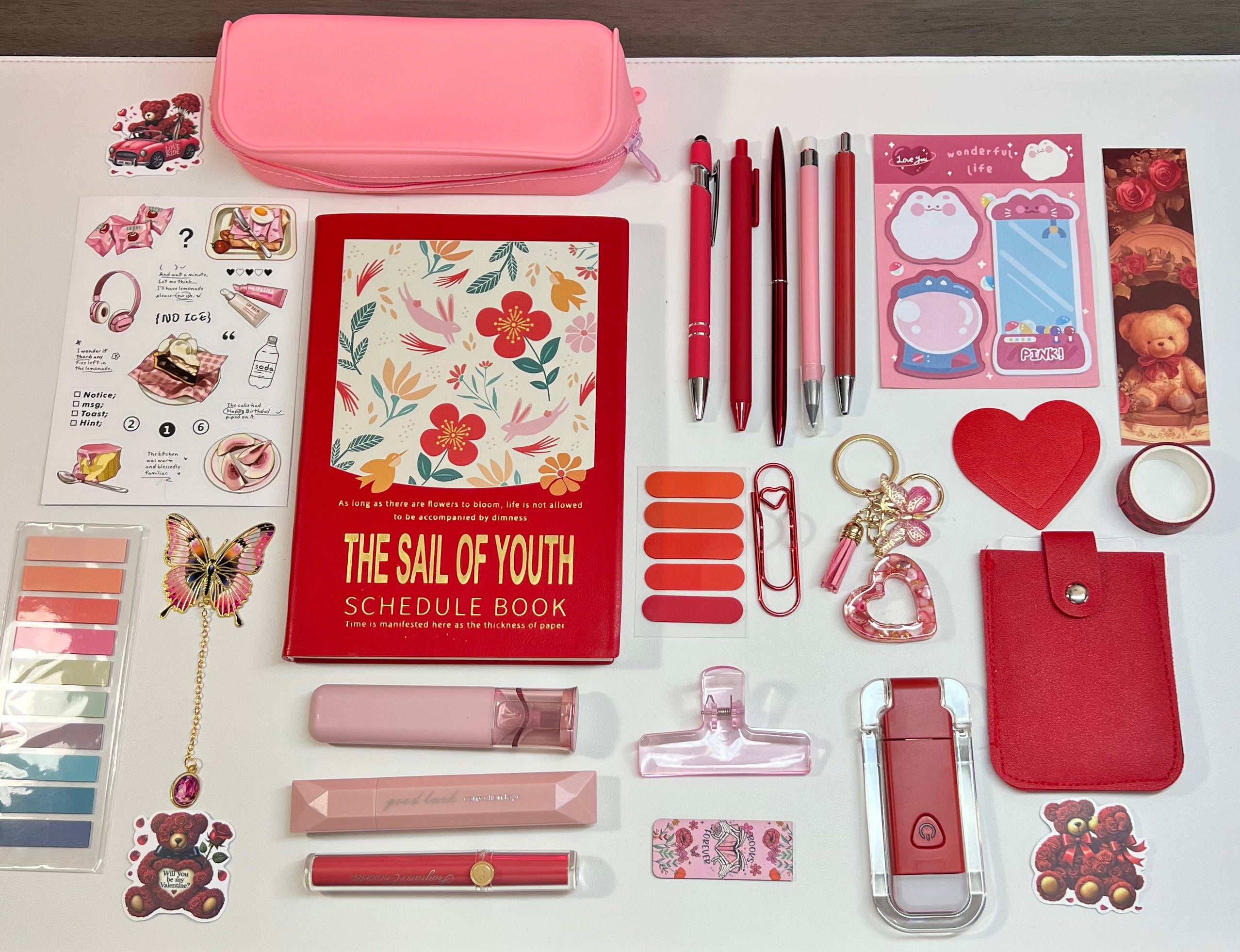 Floral Leather Notebook -Red